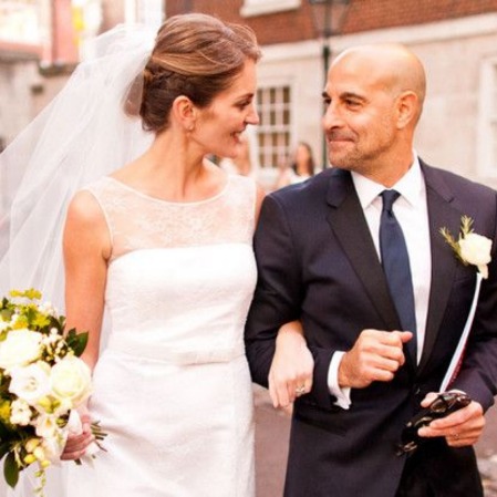 stanley Tucci and his second wife Felicity Blunt in their wedding dress.